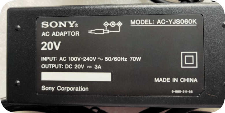 *Brand NEW* Sony 20V 3A AC ADAPTER AC-YJS060K Power Adapter Charger Small Plug (6.5mm with Center Pi